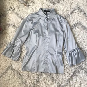 Silky Icy Blue Button Down Blouse